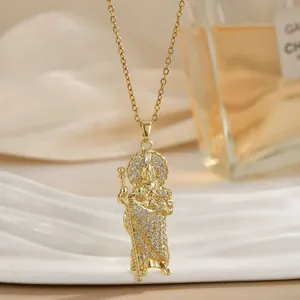 Gold Plated Copper Saint Jude Pendant Necklace Micropave Zirconia Religious San Judas Tadeo Jewelry For Women Gift