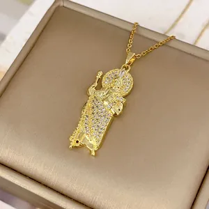 Gold Saint Jude pendant necklace with sparkling micro-pave cubic zirconia accents