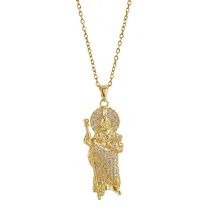 Gold plated St. Jude pendant necklace with shimmering micro-pave cubic zirconia crystals