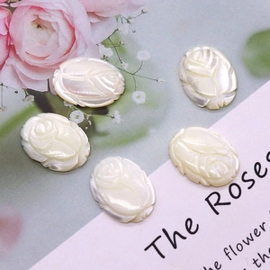 Oval natural white mother of pearl shell carved rose beads for jewelry making DIY
