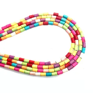 Colorful dyed cylinder stone beads in various bright shades for DIY jewelry making