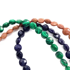 Macro de perles à facettes en forme de disque en malachite et grès pour bijoux