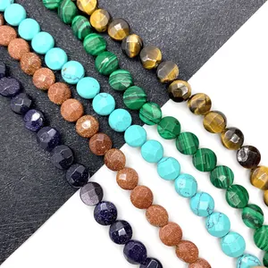 Perles en pierre naturelle facettées dont Œil de Tigre et Malachite pour bijoux DIY