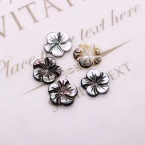 Natural black shell 5-petal flower beads for DIY jewelry making with iridescence