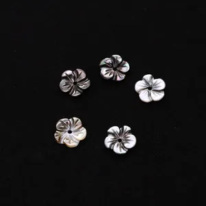 Five pieces of 10-12mm black mother of pearl shell flower beads for jewelry making