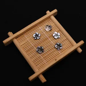 Natural black shell flower pendants for DIY jewelry making set of five pieces