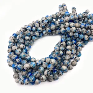 Filo di perle in diaspro K2 naturale con macchie blu per creazione di gioielli fai da te