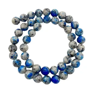 Perle tonde in granito azzurrite K2 naturale per creazione gioielli fai da te