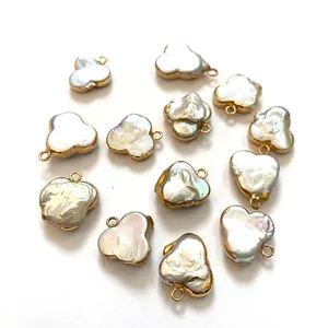 Irregular baroque freshwater pearl pendant with gold plating and closed bail for jewelry