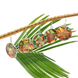Bohemian Round Turquoise Dangle Earrings For Women Vintage 925 Sterling Silver Hook Gold Alloy Hollow Bee Pattern Stone Mosaic Ethnic Jewelry