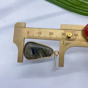 Detailed measurement of blue Labradorite teardrop pendant with golden border showing 30mm length