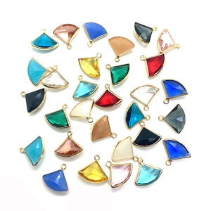 Natural Stone Crystal Faceted Fan Shaped Pendant With Gold Plated Edge For DIY Jewelry Making Accessories Pendant Only