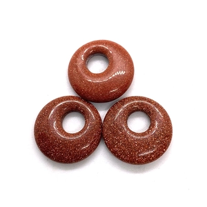 Polished brown goldstone donut beads for DIY jewelry with sparkling metallic glitter effect