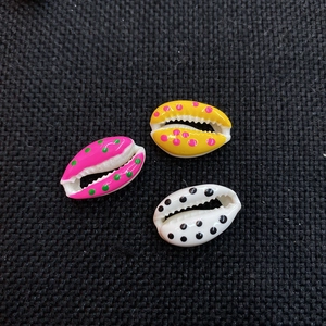 Detailed view of colorful polka dot pattern seashell beads for DIY jewelry making