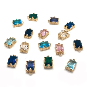 Pendentifs rectangulaires en pierre naturelle à facettes avec base dorée pour bijoux DIY