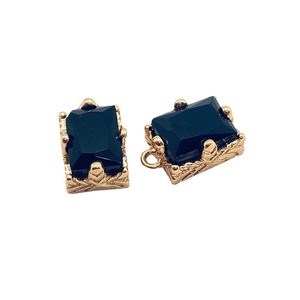 Pendentif rectangle en pierre noire avec monture dorée gravée pour bijoux DIY