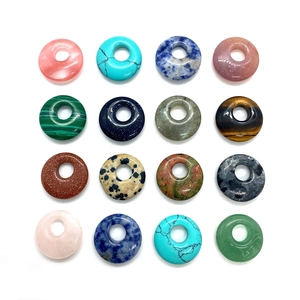 Natural Stone Pi Disc Beads Donut Charms For DIY Jewelry Making Tiger Eye Rose Quartz Malachite Pendants Necklace Earring Findings