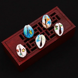 Natural Cowrie Shell Beads With Marine Animal Sea Turtle Seahorse Pattern Printed Loose Beads For DIY Jewelry Making Necklaces