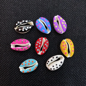 Polka dot painted natural seashell beads in eight mixed colors for DIY jewelry making