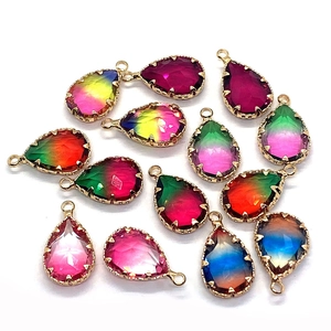 Faceted teardrop natural stone pendants with gold gradient crystal settings for jewelry DIY