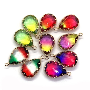 Faceted teardrop natural stone pendants with gold plating and gradient crystal colors
