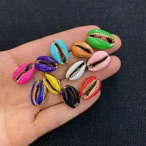Colorful enamel shell pendants with golden metallic edges for DIY jewelry making