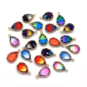 Faceted natural stone crystal teardrop pendants in gradient colors with gold settings