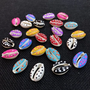 Polka dot painted natural cowrie shell beads for DIY jewelry in assorted vibrant colors