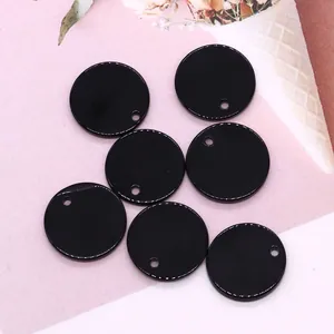 Lot de 7 pendentifs ronds noirs brillants avec trous pré-percés pour bijoux DIY