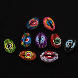 Natural conch cowrie shell beads with colorful evil eye patterns for DIY jewelry making
