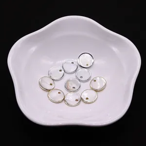 Pendentifs ronds en nacre naturelle avec bordure en métal argenté et doré pour bijoux DIY