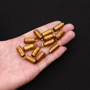 Golden coral column pendants with metallic spotted texture and gold bail, 12 pieces