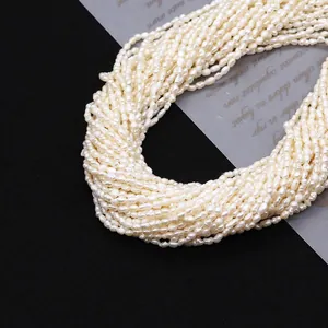 Macro shot of 2mm natural freshwater rice pearls with high luster for jewelry making