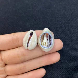 Natural sliced seashell beads for DIY jewelry making shown on fingertips for size