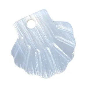 Natural white shell fan-shaped pendant with carved ridges and pre-drilled hole for DIY jewelry