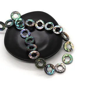 Natural Abalone Shell Donut Ring Beads For Jewelry Making Polished Shell Beads Strand DIY Necklace Accessories For Women Men