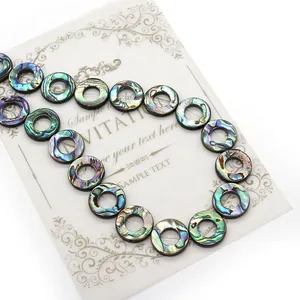 Natural abalone shell round hoop beads with iridescent colors for DIY jewelry necklaces