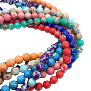 Perle in pietra imperiale da 6-10mm per gioielli fai-da-te con trame marmoree colorate