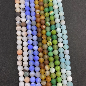 Macro view showing striped silk agate beads in blue, orange, and green for DIY jewelry