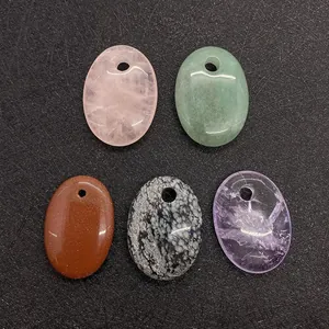 Polished oval natural stone pendants in quartz, aventurine, and amethyst for DIY jewelry