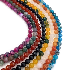 Polished natural mixed agate round beads with ice crack texture for DIY jewelry making