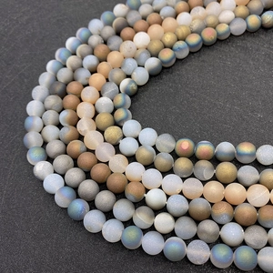 Macro shot of colorful matte frosted natural stone beads with aurora aurora plating finish
