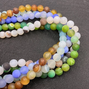 Macro detail of colorful frosted silk agate round beads for DIY jewelry making
