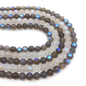 Polished natural moonstone and labradorite round beads with blue flash for DIY jewelry
