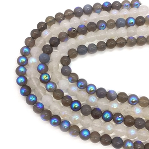 Polished grey labradorite round beads with blue flash for DIY jewelry making