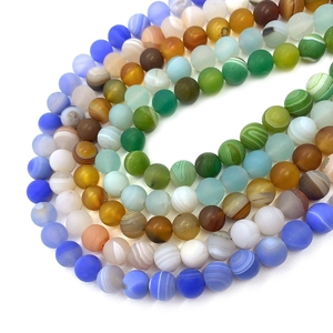 Frosted silk agate round beads in colorful natural stone for DIY jewelry making