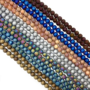 Natural Stone Electroplated Druzy Agate Beads Round Matte Loose Beads For DIY Necklace Bracelet Jewelry Making Accessories