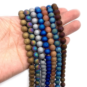Polychrome druzy natural agate round stone beads for DIY jewelry making 8-10mm