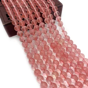Natural Pink Strawberry Quartz Round Loose Beads For DIY Jewelry Making Polished Stone Beads Accessories For Necklace