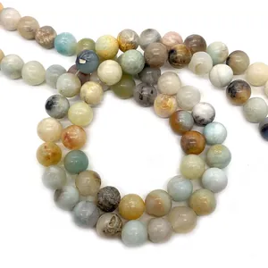 Fil de perles rondes en Amazonite naturelle 6mm-10mm pour la création de bijoux DIY